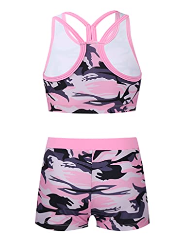 Kids Girls 2 Piece Swimsuit Bathing Suit Tankini Set Sports Crop Top with Booty Shorts Set2