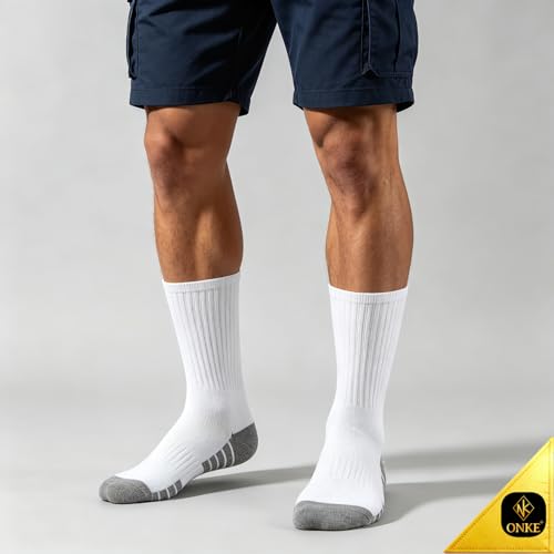 Image of ONKE Athletic Work Socks for Men Women Heavy Cushion Crew Moisture Wicking | Cotton, Max Full Cushion, Odor Control, Breathable, Comfortable, Durability, Anti Blister, Arch Support, Size M /L /XL 3 /6 Pack