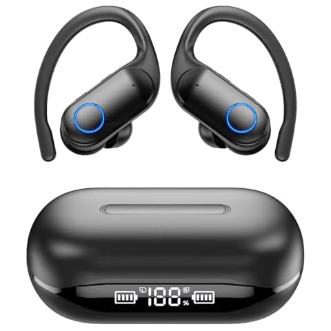 CASCHO Bluetooth Headphones 5.3, Over-Ear Headphones Built-in 4 ENC Mics, 60Hrs Playtime Wireless Earbuds, Bass Boost 85%, IPX7 Waterproof Ear Buds with Earhook for Exercise Running Sports Black Cover
