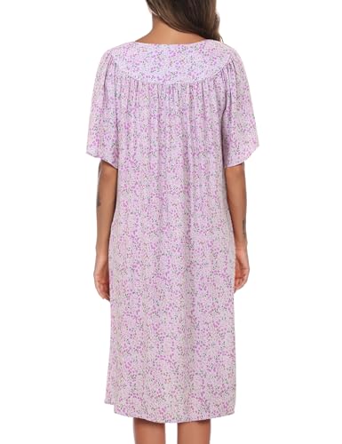 Image of COSUNIONY House Dresses for Women Cotton Short Sleeve House Coat Buttons Down Dusters Robe with Pockets S-XXL