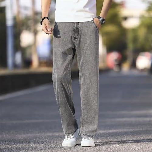 Men's Ice Silk Jeans Blue Denim Pants Thin Lightweight Straight Stretch Casual Business Classic Trousers4