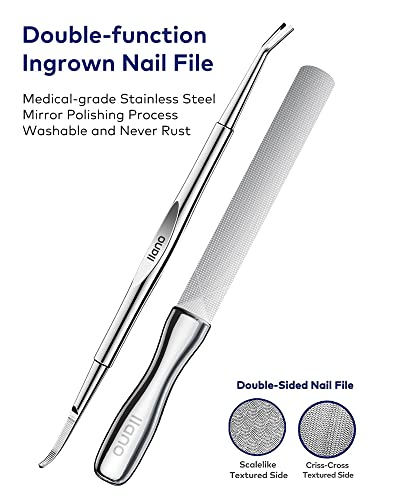 Professional Thick Toenail Clippers, Llano Upgraded Built-In Hidden Spring, Podiatrist Ingrown Toenail Nippers Washable Stainless Steel Curved, With Cuticle Pusher And Nail File For Men Women Seniors #TOP6