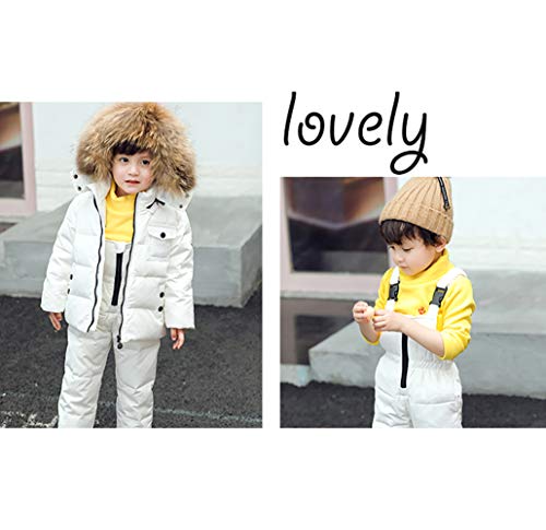 SANMIO Baby Boys Girls Two Piece Snowsuit, Toddler Winter Hooded Puffer Down Jacket Coat with Ski Bib White