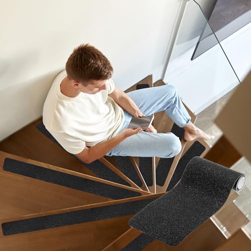Cinta antideslizante para escalones PATIKIL negra 10x61cm en madera de hogar