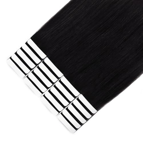 Image of Sixstarhair Jet Black Tape In Hair Extensions Human Hair 20 Pieces Natural Black Hair Extensions Made of 100 Remy Human Hair and Double Side Tape [Color 1 Jet Black 16inch]