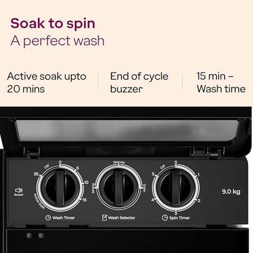 Image of Godrej 9 Kg Semi Automatic 5 Star Rating with 5 Years Warranty, Toughened Glass Lid, Magic Lint Filter Washing machine (WSEDGE ULT 90 5.0 DB2 ME WHBK)