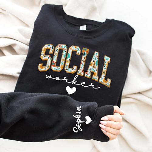 Custom Floral Social Worker Sweatshirt,Gifts For Social Worker,Therapist Sweater,Social Worker School Sweater4