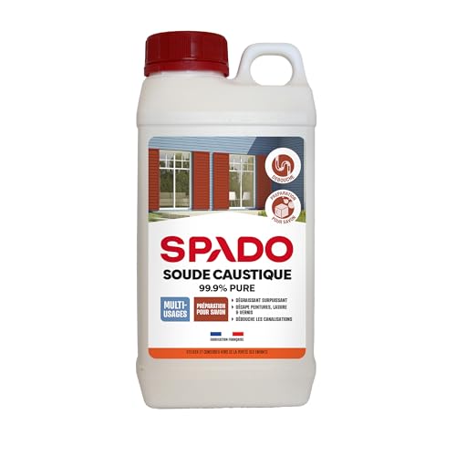 SPADO - Soude Caustique en Poudre Multi-Usage - Décape Peintures, Lasures et Vernis & Dégraisse - 99,9 % Pure - Fabrication Française - 1 Kg