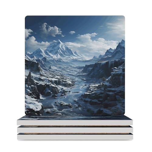 Dessous de verre réutilisables montagnes enneigées pour table basse