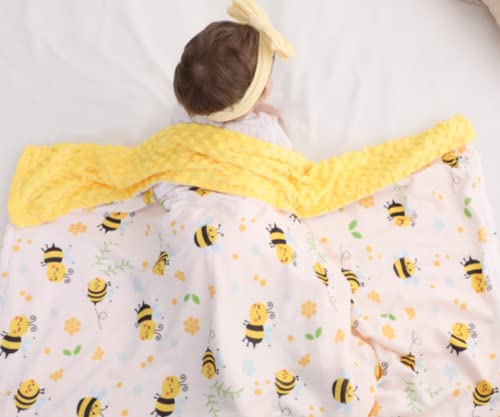 Image of Bee Minky Blanket - Soft Double Layer Plush, Toddler to Newborn, Dotted Backing, Shower Gifts (30 X 40 inches)