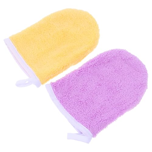 NOLITOY Guantes Desmaquillantes de Microfibra 2 Unidades Amarillo y Morado para Limpieza Facial Profunda Suaves Reutilizables y Aptos para Piel Sensible Adecuado para Uso Diario y