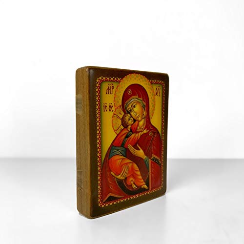 Wooden Greek-Christian Orthodox Icon Of The Vladimir Mother Of God, Completely Handmade. Artistic Hand-Painted.handmade In Russia. #TOP1