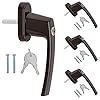 4 x lockable aluminium window handles by kwmobile, child lock, window lock with pin length 35 mm, colour: black, RAL 9005., brown, 41890_m000486