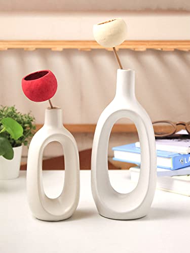 Image of Purezento Modern Decorative Kieko Vases for Home Decor | Centerpieces | Office or Living Room with Unique Quality for Home Decor Center Table, Flowers Pot, (White,8 * 6 Inch,Pack of 2), Ceramic