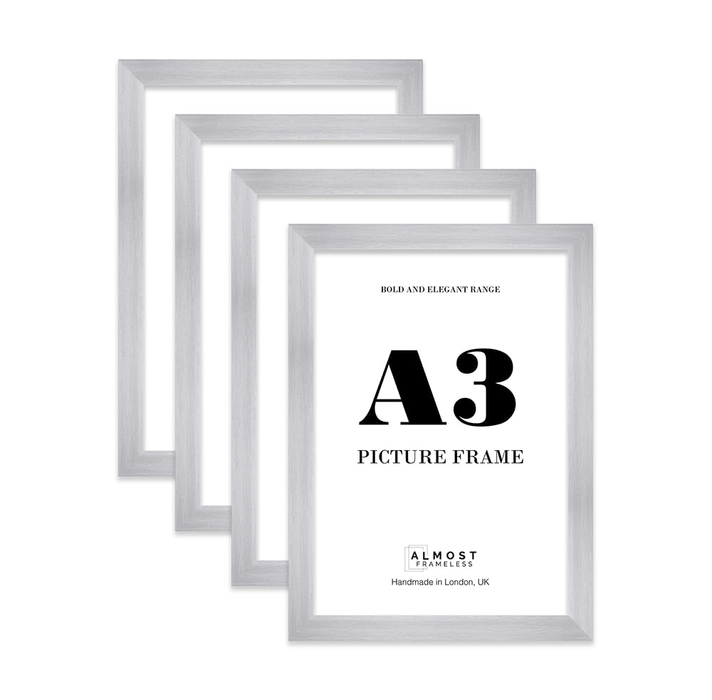 A3 Picture Frame, Display A3 Pictures (29.7 x 42cm - 11.7 x 16.5in) Picture Frame for wall Display - Silver - 4 Pack
