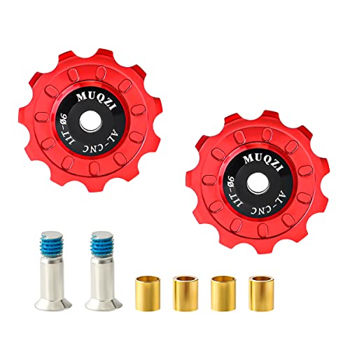 MUQZI Rear Derailleur Pulley, 11T+11T Bicycle Ceramic Bearing Jockey Wheel Pulley Set with Adapters for Mountain Road Bike, Red