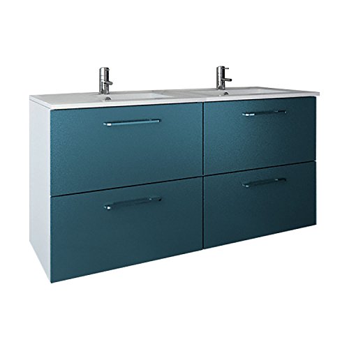 Randalsa Mueble de baño Moderno Doble Easy | Ancho 120 cm | 120 x 60 x 45 cm Azul | Mueble Doble + Lavabo cerámica de Doble Seno