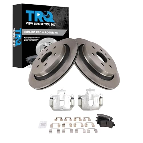 Image of TRQ Rear Brake Pad and Rotor Set Ceramic Rotors Calipers Compatible with 2013-2018 Cadillac XTS