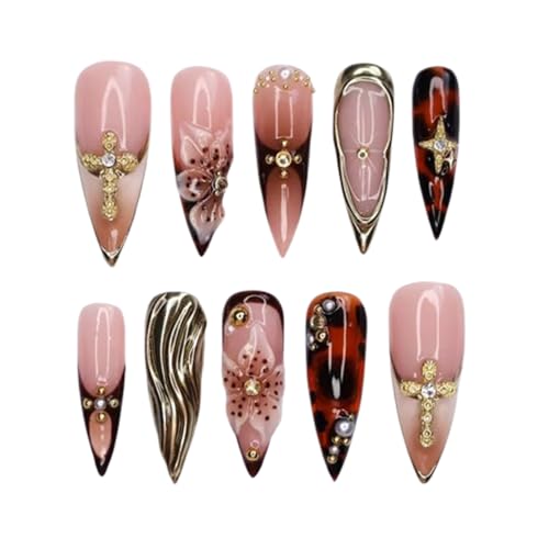 Gothic Bloom Handmade Press on nails, Long Short Press Nails Tips Full Cover 10Pcs Gothic Bloom Press on Nails Fake Nails 3D Easy Wear