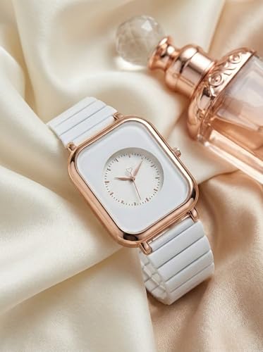 Image of Premium Rose Gold Square Analog Watch for Women & Girls | Stylish Stainless Steel Strap | Elegant Heart Second Hand | Trendy Ladies Wrist Watch under 500 | Square Case Design | Perfect for Casual | Affordable Fashion Watch for Girls