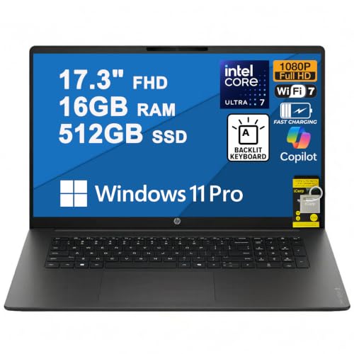 Image of HP OmniBook 3 AI Laptop 17.3 inch FHD IPS Intel 12-core Ultra 7 255U 16GB RAM 512GB SSD Backlit Type-c WiFi7 for Creator Designer Business Professional Win11Pro ICP Hub
