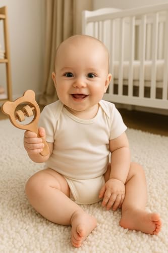 Image of Shark Doo Doo Neem Wood Baby Teether Rattle | Organic & Handcrafted | Chemical-Free, Paint-Free, Antibacterial Teething Toy for Babies