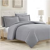 Mellanni Duvet Cover Set - 5 PC Iconic Collection Bedding Set - Hotel Luxury, Extra Soft & Cooling - Microfiber - Button Closure and Corner Ties (Queen, Light Gray)