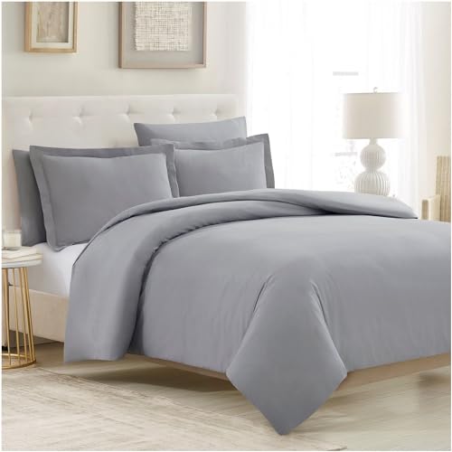 Image of Mellanni Duvet Cover Set 5pcs - Soft Double Brushed Microfiber Bedding with 2 Shams and 2 Pillowcases - Button Closure and Corner Ties - Wrinkle, Fade, Stain Resistant (Full /Queen, Light Gray) | Hotel Luxury, Extra Soft & Cooling - Microfiber - Button Closure and Corner Ties (Queen, Light Gray)