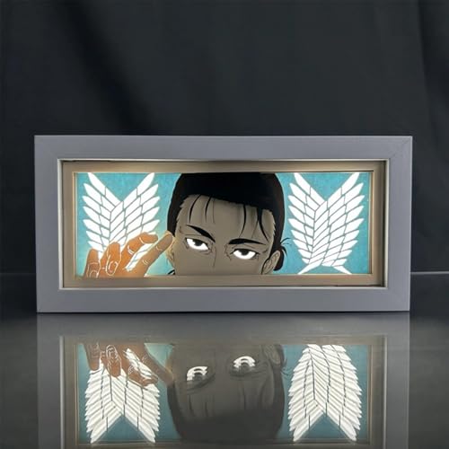 Zhongkaihua Eren Jaeger/Levi - Lámpara LED de anime, caja de luz de Levi/Eren Jaeger, figura artística con corte de papel, lámparas de mesa, marco de luz, decoración de escritorio, regalos