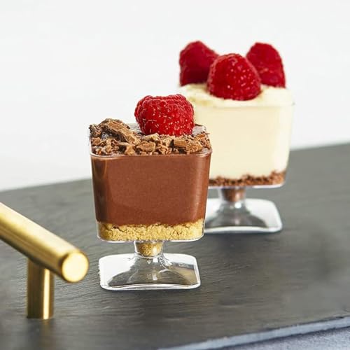 APOLLINE INDIA® 10pcs Square Dessert Cup Pudding Serveware Coupe Wine Mousse Cup Trifle, Fruit Parfait, Sundae and Nuts, Mini Footed Clear Cup Tasters 100ml