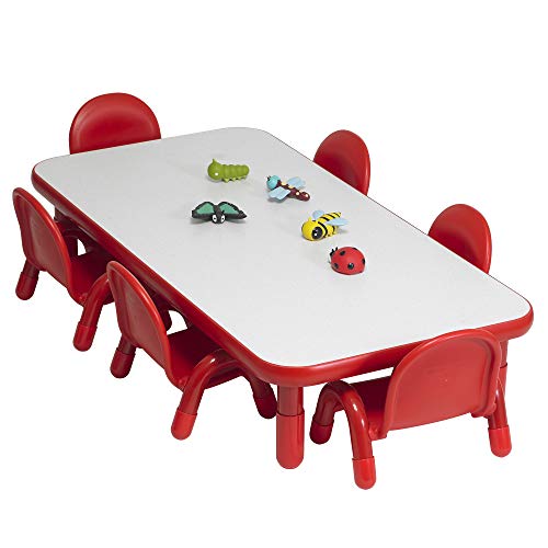 Image of Children's Factory BaseLine Toddler Table & 6 Chairs Set, Daycare Seating for Toddlers, Toddler Desk & Chairs, Red | Includes Toddler Table and 6 Stackable Baseline Kids Chairs, Durable Flexible Seating Classroom Furniture