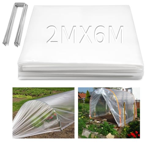 TXXATX Lot de 2 plaques en polyéthylène ultra épaisses et transparentes étanches à la poussière avec 20 piquets de jardin pour jardinage, agriculture, tunnel, protection des bâtiments