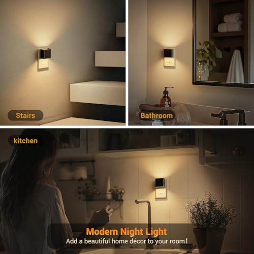 JandCase Night Light, Automatic Night Lights Plug into Wall, 4 Pack Modern Night Lights with Auto Light Sensor, 3000K Brightness Adjustable Nightlight for Kids Bathroom Hallway Kitchen Bedroom — view 6