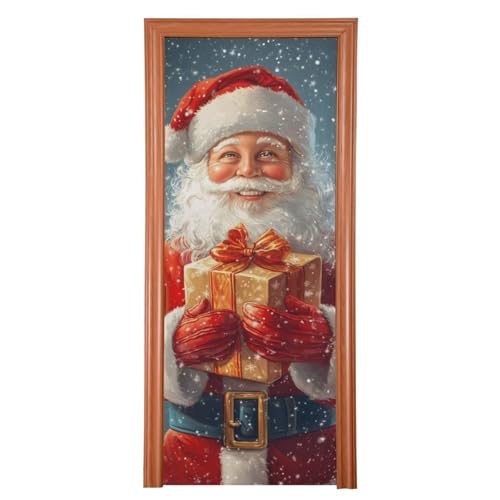 FLildon Happy Santa Claus Christmas Door Cover Decoration, Party Accessory Porch Decor for Festive Ornament Room Door Covers 36 x 98 Inch