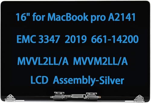 Image of 16 inch Screen Replacement Compatible with MacBook pro A2141 EMC 3347 2019 LCD Screen Replacement Display Assembly MVVL2LL /A MVVM2LL /A 661-14200 (Silver)