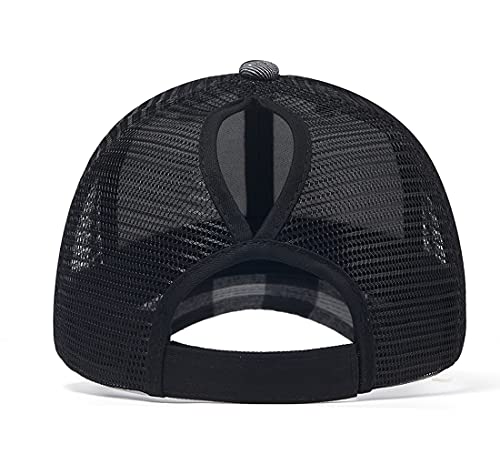 Image of Quanhaigou Trucker Hat - Mesh Snap Back - Unisex Adjustable Baseball Cap - Outdoor Hats for Men Women (Plaid Black)