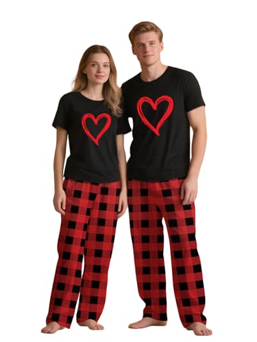 WOOD MEETS COLOR Pijama para casais, conjuntos de camisa e calças, pijamas para homem e mulher, conjuntos para casais casados, Preto 12, M