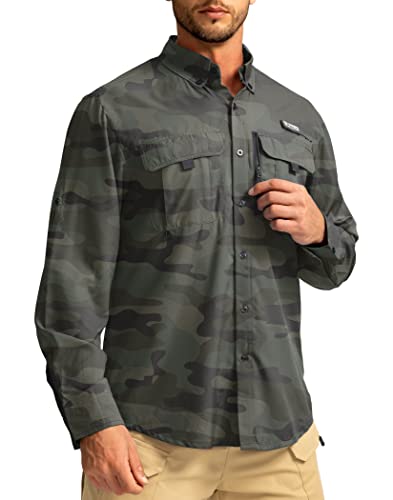 Pudolla Men'S Sun Protection Fishing Shirts Long Sleeve Travel Work Shirts For Men Upf50+ Button Down Shirts With Zipper Pockets thumb #1