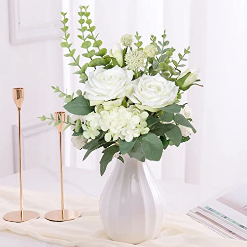 Weldomcor Künstliche Blumen Rosen, Weiß Rose Kunstblumen Seidenblumen Strauß Blumenstrauß für Haus Küche Tisch Centerpieces Hochzeit Arrangenment Indoor Outdoor Dekoration
