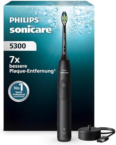 Philips Sonicare 5300 elektrische Zahnbürste, Schallzahnbürste mit 2 Intensitätsstufen, Andruckkontrolle, EasyStart, Smartimer und BrushPacer, Schwarz, Modell HX7101/01 [Neue Techn