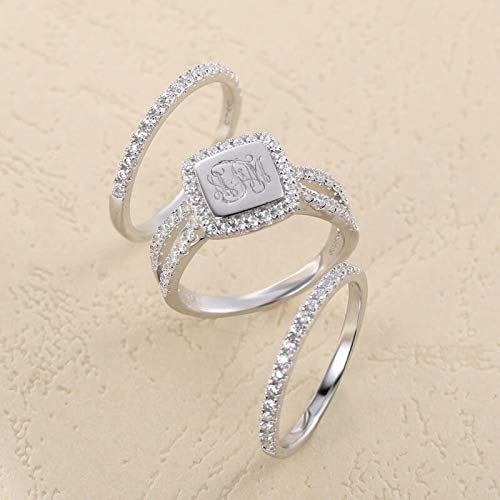 AILIN Custom Classic Square Monogram Ring 925 Sterling Silver CZ Personalized Engraving initials Rings Graduation Christmas Wedding Set Anniversary Mother’s Day Jewelry Gifts For Women Wife Daughter2