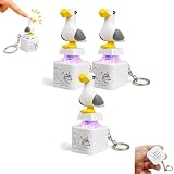 Portachiavi a forma di gabbiano con pulsante sonoro e luce LED, portachiavi antistress portatile ricaricabile a forma di animale, regalo divertente e interattivo per amici e familiari (3 pcs)