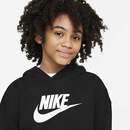 Nike Girl's Sportswear Club Fleece Crop Hoodie (Little Kids/Big Kids) Black/White S (8-9 Big Kid)3