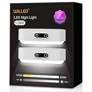 WILLED – Luce tattile aggiornata da 3 W, 5 colori regolabili, dimmerabile con batteria incorporata da 2000 mAh, ricaricabile, luce notturna per lettura, armadietto, 2700 K-6500 K, confezione da 2