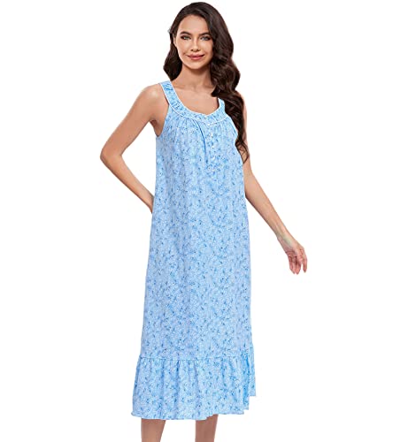 Image of 100% Cotton Nightgowns for Women Soft Ladies Gowns Sleepwear Long Sleeveless Nightgown