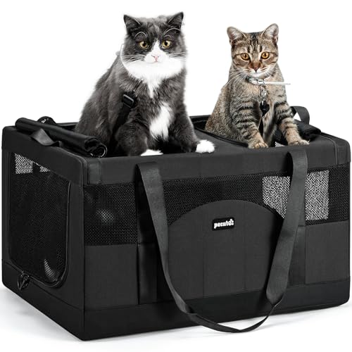 Image of Pecute Cat Carrier, Soft Double Pet Crate for 2 Cats Travel, Dark Gray