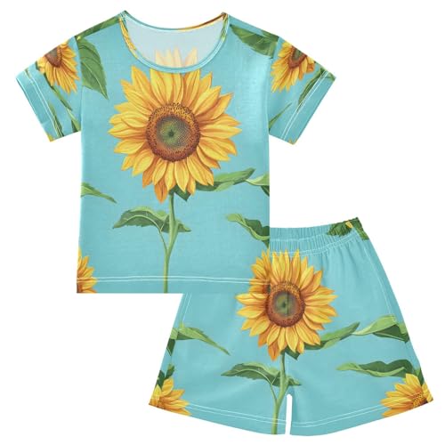 senya Short Sleeve Pajamas Sets Summer Cotton Sleepwear Plant Flower Sunflower