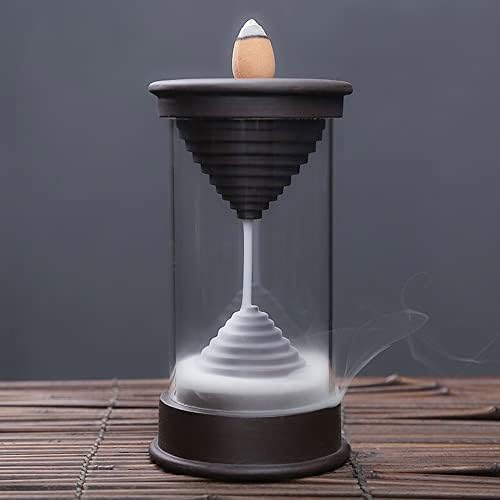 REAWOW Hourglass Backflow Incense Burner Waterfall Incense Holder Free with 20 Backflow Incense Cones Smoke Fountain for Home Office Decor Eliminate Odors and Purify Air