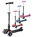 iScoot Blaze© - Monopattino pieghevole con 3 ruote, inclinabile e girevole, con luci a LED, per ragazzi, ragazze, bambini, età 5-12 anni, colore: Rosso