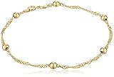 Gold Plated Sterling Silver Singapore with 4mm Bead Stations Chain Anklet, 9'